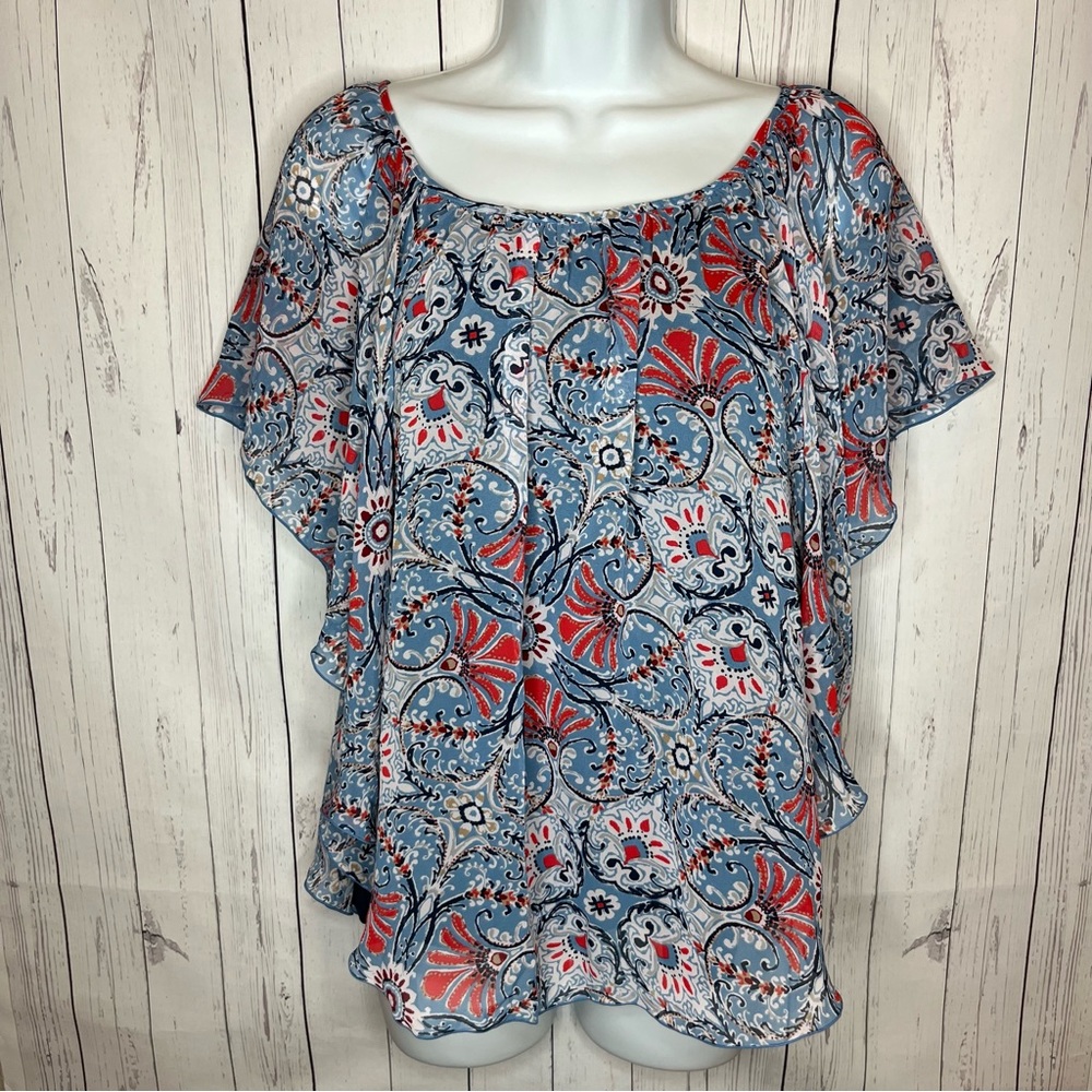 Cato Women’s Blue Paisley Print Short Sleeve Flowy Top Size Small